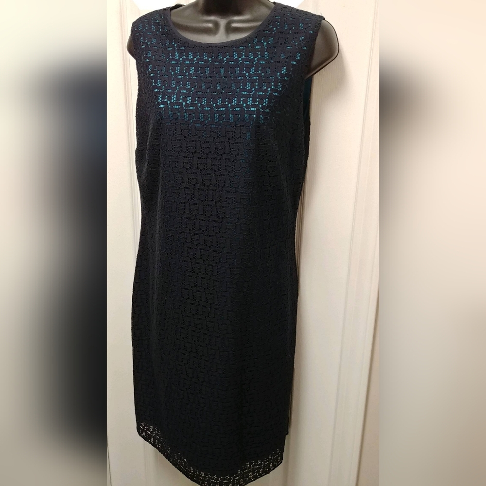T Tahari Blue Sheath Lacey Dress